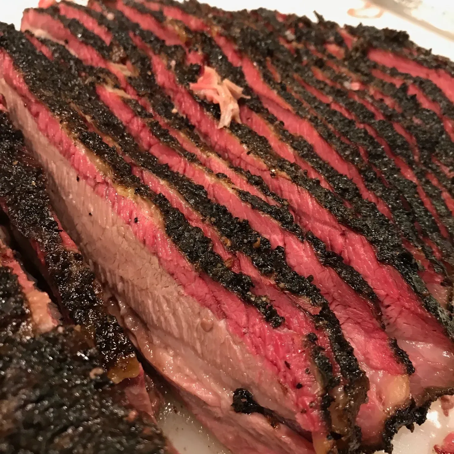 Sliced brisket with smoke ring